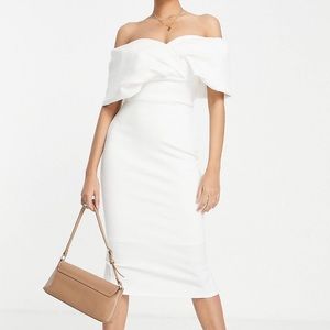 ASOS OFF SHOULDER PENCIL MIDI DRESS - SIZE 10 - WHITE - NWT